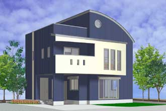 「曲線と直線が融合した家」