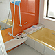 曲線と直線が融合する家（２世帯住宅）　浴室オレンジ